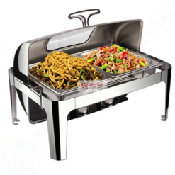 Nồi hâm buffet chữ nhật 2 ngăn nắp kính