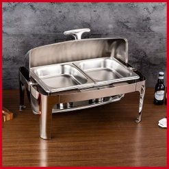 Nồi hâm buffet chữ nhật 2 ngăn nắp inox