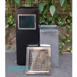 Thùng rác inox gạt tàn A34-B 8 Thùng rác vuông inox có dựng tàn thuốc màu đen