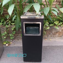 Thùng rác inox gạt tàn A34-B 6 Thùng rác vuông inox có dựng tàn thuốc màu đen