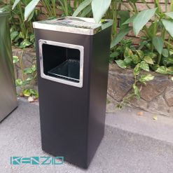 Thùng rác inox gạt tàn A34-B 5 Thùng rác vuông inox có dựng tàn thuốc màu đen