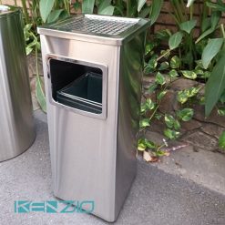 Thùng rác inox gạt tàn A34-B 2 Thùng rác vuông inox có dựng tàn thuốc màu trắng
