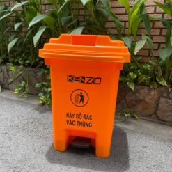 Thùng đựng rác nhựa 60lít màu cam chân đạp nắp