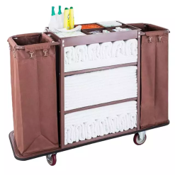 Xe đẩy dọn phòng khách sạn, nhà nghỉ 2 túi vải 8 Xe đẩy dọn dẹp phòng khách sạn 2 túi vải