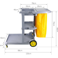 Xe dọn vệ sinh 3 tầng nhựa màu xám