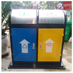 Thùng rác phân loại 2 ngăn thép sơn tĩnh điện 3 Thiet ke chua co ten 3