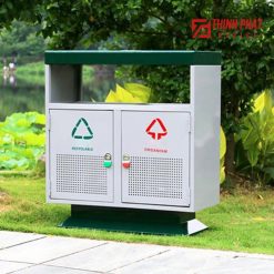 Thùng rác công cộng thep 2 ngăn mái che