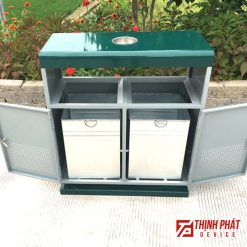 Thùng rác công cộng thep 2 ngăn mái che ảnh 2