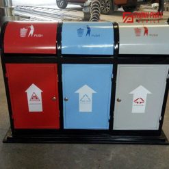 Thùng rác ngoài trời 3 ngăn thép sơn tĩnh điện 2 Thùng rác ngoài trời 3 ngăn V2