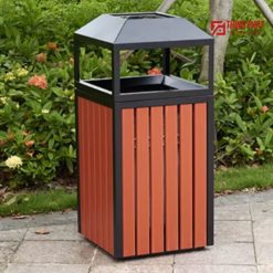 Thùng rác ngoài trời giả gỗ hinh vuông ảnh 1