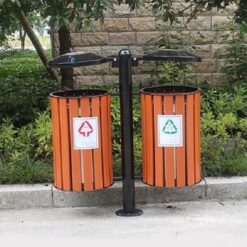 Thùng rác công cộng nhựa giả gỗ 2 ngăn