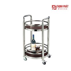 Xe đẩy phục vụ rượu tròn 2 tầng bạc