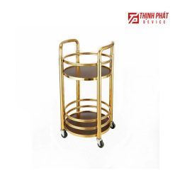 Xe đẩy phục vụ rượu tròn 2 tầng vàng