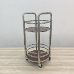 Xe đẩy phục vụ rượu tròn 2 tầng inox trắng