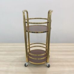 Xe đẩy phục vụ rượu tròn 2 tầng màu vàng
