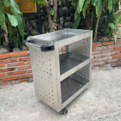Xe đẩy dụng cụ 3 tầng inox size nhỏ có vách
