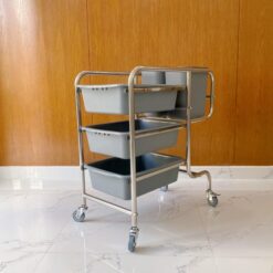 xe dọn bát đĩa nhà hàng khung inox