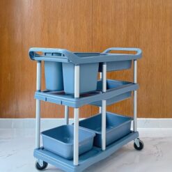Xe đẩy dọn bát đĩa thức ăn thừa khung nhôm L022 3 Xe thu don thuc an GX 032E 4 500x633 1