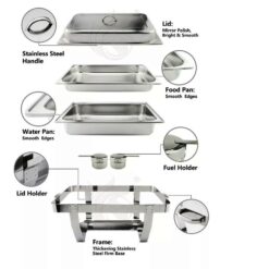 Nồi hâm buffet 1 ngăn nắp rời 4 ket cau noi ham buffet chu nhat nap roi 1 ngan inox 304 dung tich 8 lit kich thuoc 60 x 37 x cao 33 cm