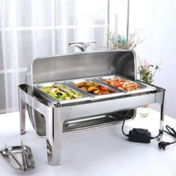 Nồi hâm buffet chữ nhật 3 ngăn nắp inox xoay 180 độ