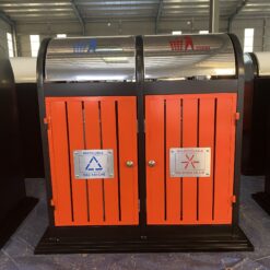 Thùng rác khung thép 2 ngăn sơn giả gỗ