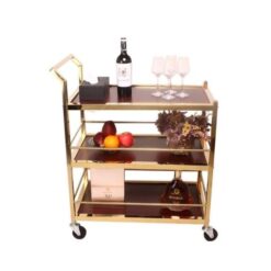 Xe đẩy thức ăn 3 tầng gỗ khung inox