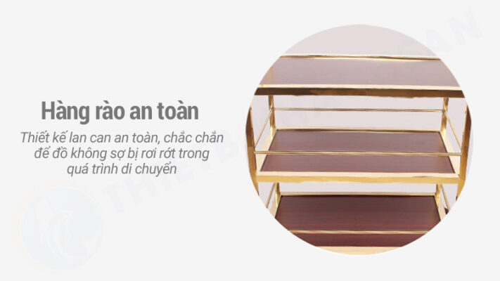 Xe đẩy thức ăn 3 tầng gỗ khung inox 5 mo ta lan can bao ve xe day ruou inox 3 tang ma vang