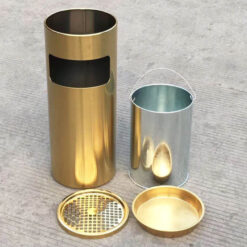 Thùng rác inox gạt tàn mạ vàng 25x61cm