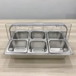 Khay inox trưng bày buffet 6 ngăn nắp PC (6 khay 1/6×100)