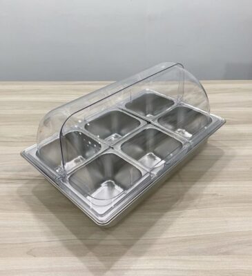 Khay nuoc buffet lap khay GN inox DC 1 6x100mm 2 Thanh gia do Nap PC 1 1 6 500x548 1