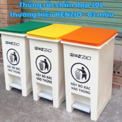 Thùng rác nhựa 30 lít KENZIO - nắp có màu xanh, vàng, cam