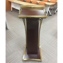 Bục phát biểu bằng gỗ khung inox màu vàng